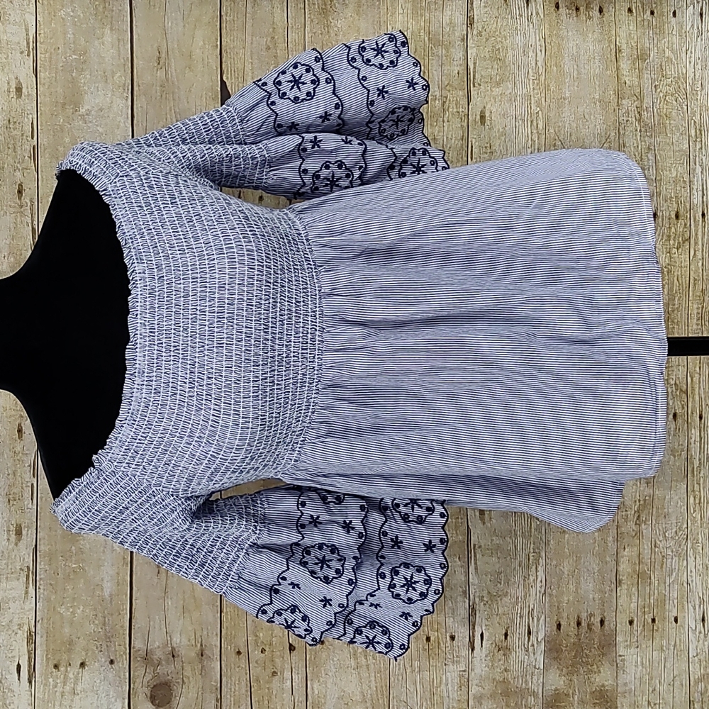 Beachlunchlounge Striped Smocked Off the Shoulder Boho Top
